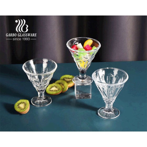 V- Shaped 8oz New Embossed Crystal Glass Ice Cream Cup Sundae Bowls Custom Wholesale Glass Bowl set