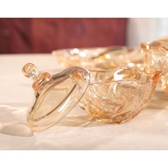 Handmade 4.8-inch Amber colored glass candy peanut jar with lid China wholesale