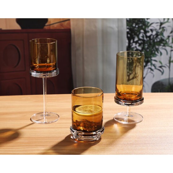 Handmade Amber double-wall glass tumbler 300ml China Wholesale glass cup