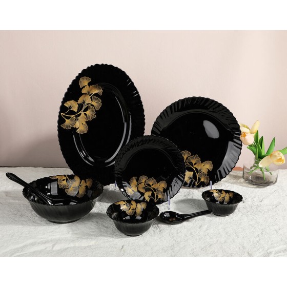33 PCS Black Opal Glass Dinner set OEM printing decoration