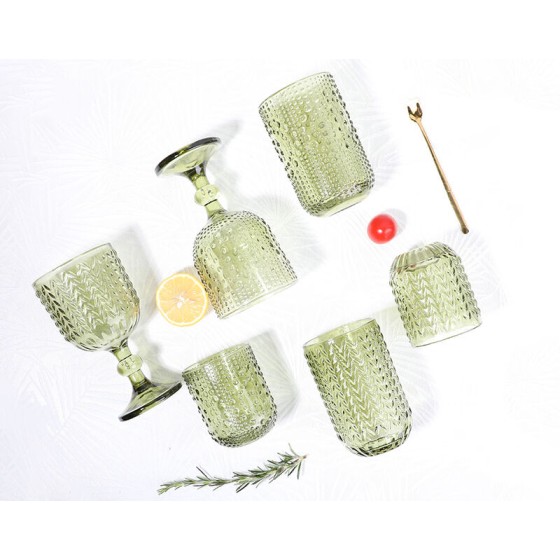 6pcs green solid color glass drinking set tumbler goblet factory wholesale price