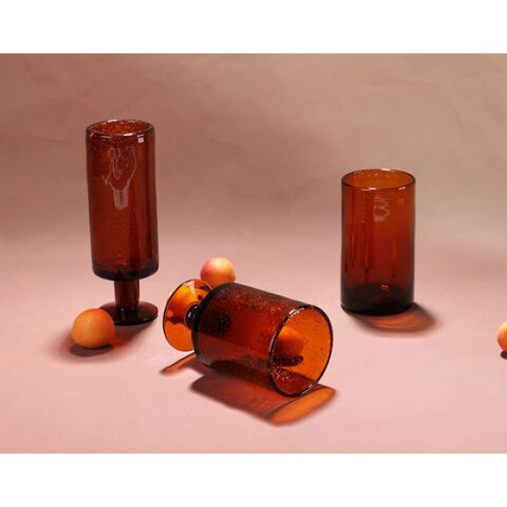 China Factory Handmade Amber Solid Colored Embossed Glass Water Drinking Cup Stemware