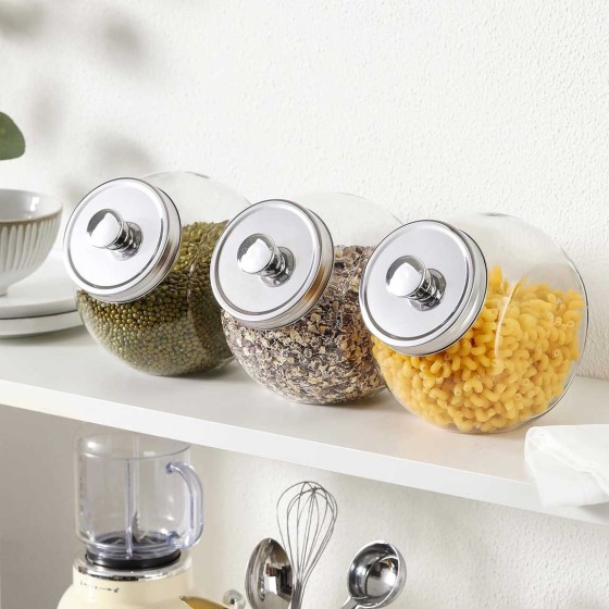 Custom logo 2L 75oz Kitchen Canisters Glass Food Storage Jars with Bamboo Wooden Lids for Sugar Containers Set