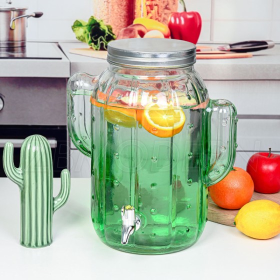 Wholesales 8000ml Transparent spray colors cactus shape glass drink beverage juice dispenser with tin lid