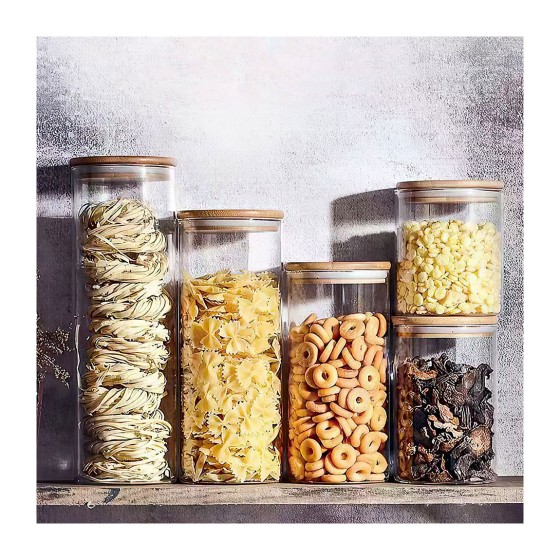 High borosilicate Glass Storage Jars With bamboo lid