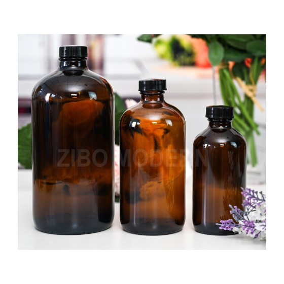 8 / 16 / 32 Ounce Quality Amber Glass Bottle Storage with Airtight Ribbed Phenolic Caps, Apothecary Bottles