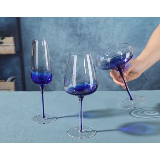 New vintage blue solid color high-end wine glass stemware goblet cup