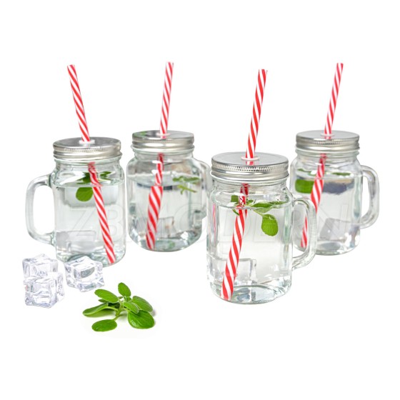16 oz Mason Jar Mugs with Handles Lids and Straws Clear Drinking Glass Bottle Set with Metal Lids Tumbler Cups
